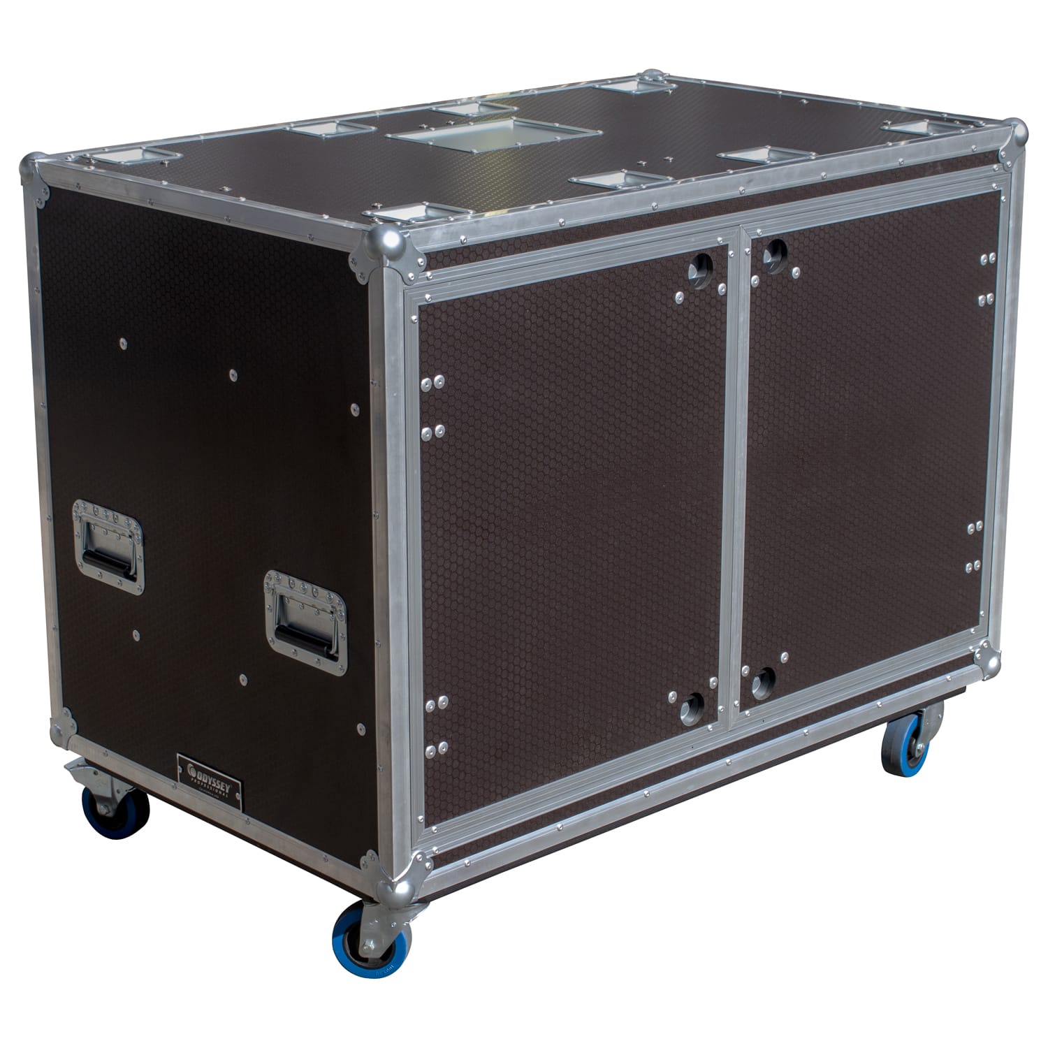 Odyssey Professional 24" x 30" x 39" Dual 16U Brown Hex Board Slam Rack with Caster Wheels - Image 3